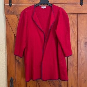 BRIGITTE FREED Vintage Red Mohair Open Coatigan Sz M
